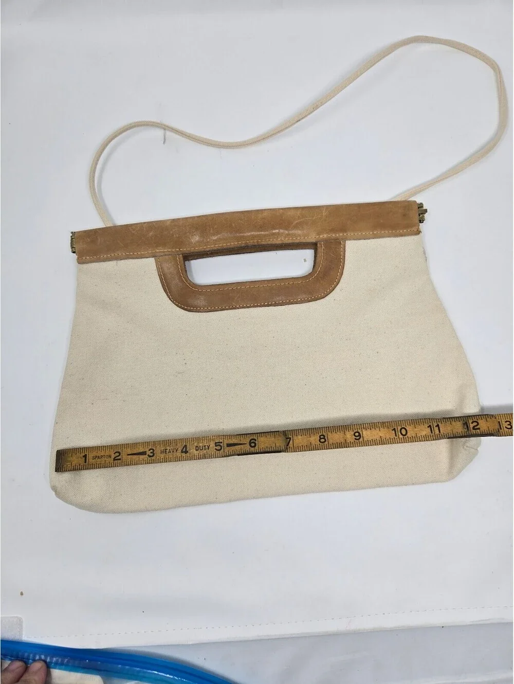Vintage 1970s Boho Cream Canvas Convertible Clutch Shoulder Bag